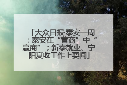 大众日报·泰安一周：泰安在“营商”中“赢商”；新泰就业、宁阳夏收工作上要闻