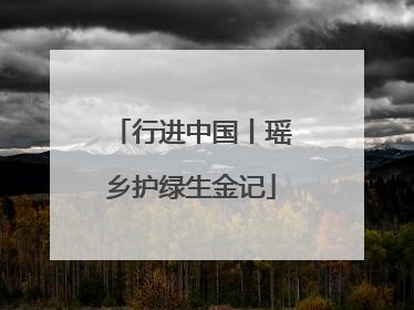 行进中国丨瑶乡护绿生金记